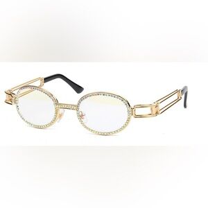 Men's Gold Oval Sunglasses with Crystal Rim